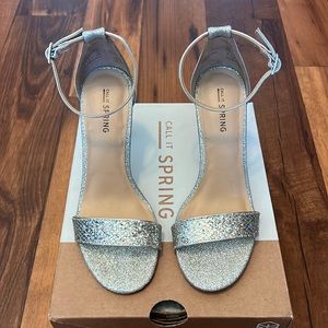 Call It Spring - Silver Glitter open toe sling backs